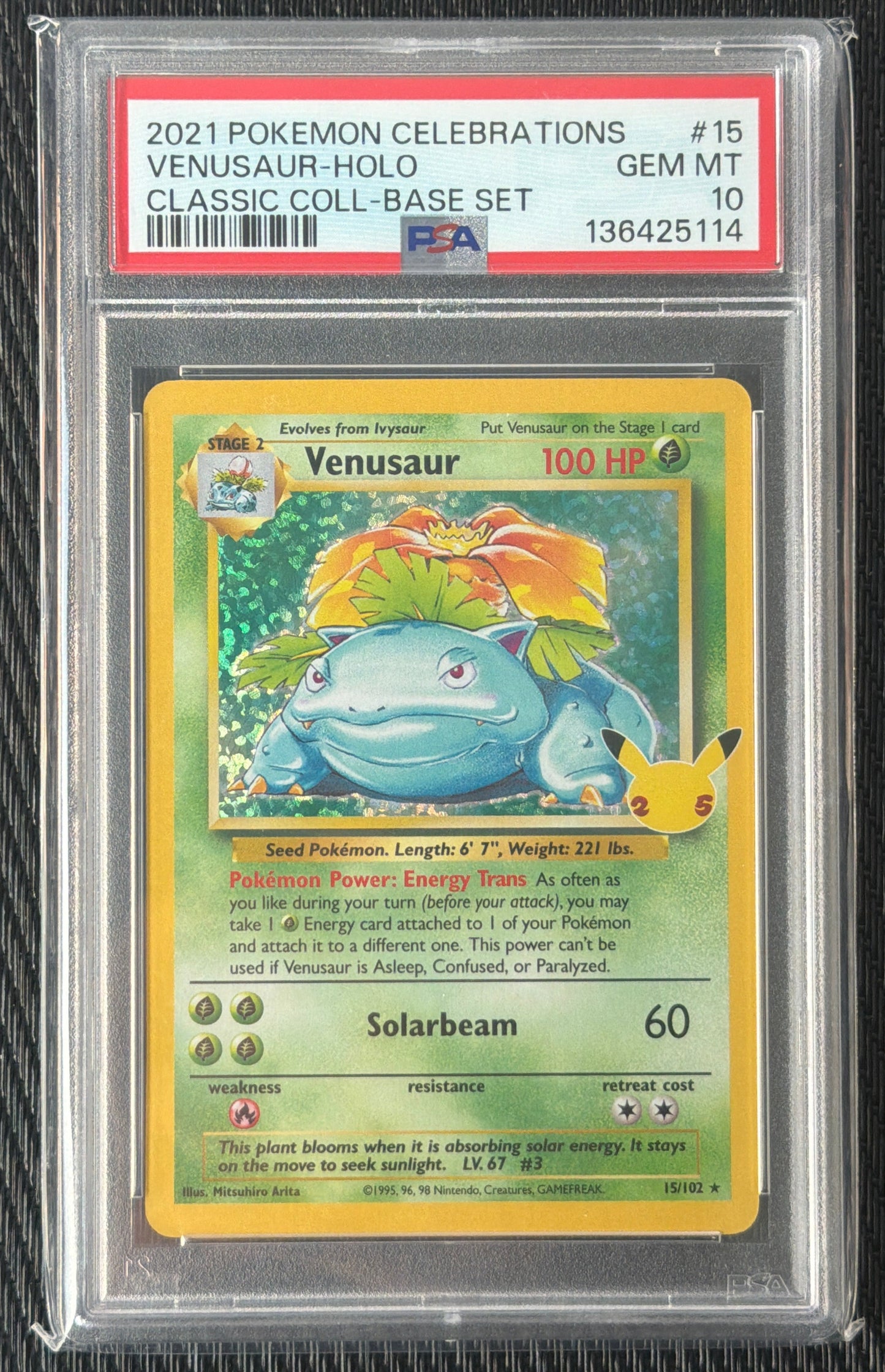 Pokémon Venusaur-Holo 2021 — Classic Collection | Base Set Reprint PSA 10